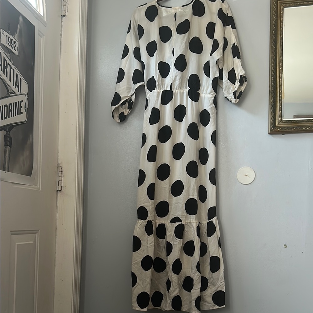 H&M Black and White Polka Dot Long Sleeve Dress